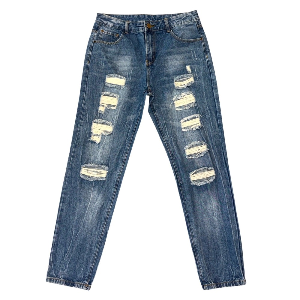 Unbranded‎ Distressed Ripped Jeans Mens 32 Blue Tapered Leg Denim Streetwear